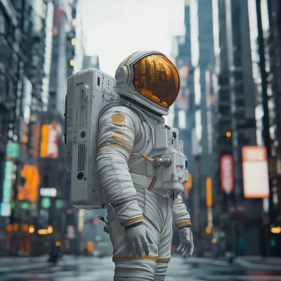 Futuristic Astronaut in Downtown