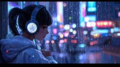 Anime Girl Listening to Music