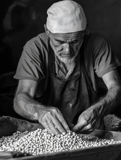 A man shelling peas