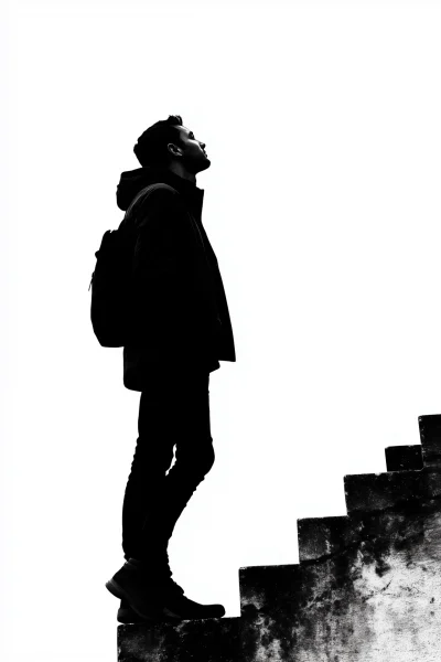 Silhouette of a Man Walking Upstairs