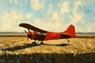 Vintage Red Airplane on Farm