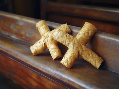 Woven Palm Crosses on Church Pew