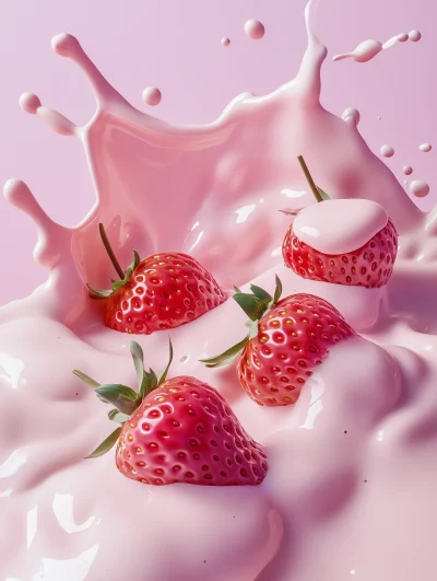 Cascading Pink Strawberry Milk Splash