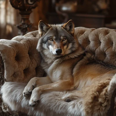 Majestic Wolf on Vintage Sofa