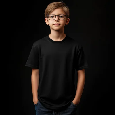 Teen in Black T-Shirt Mockup