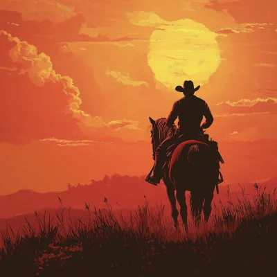 Cowboy Riding into the Sunset