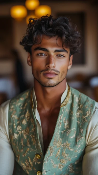 Charming Young Man in Restaurant