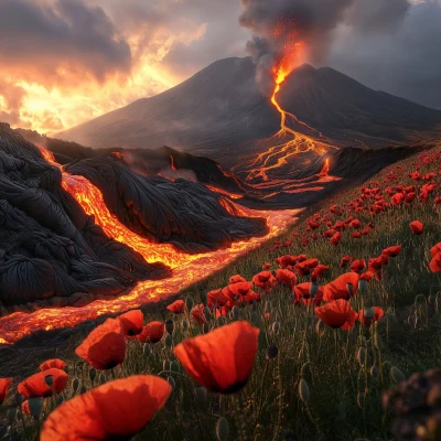 Lava Flow and Poppies