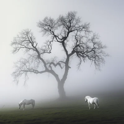 Serene Landscape with Horses