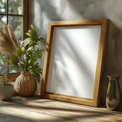 Empty Light Wood Picture Frame