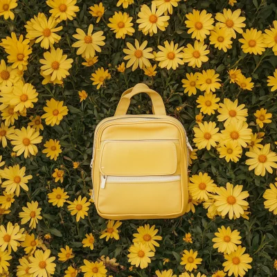 Backpack on Flower Bed