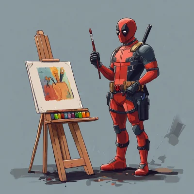 Cartoon Deadpool as an Art Teacher