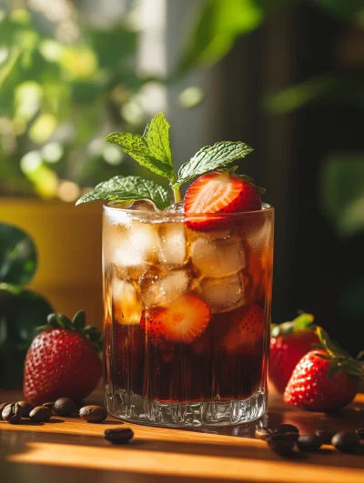 Cold Black Coffee with Strawberries