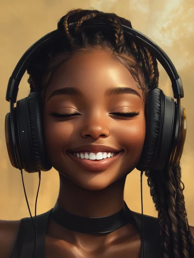 Happy Anime Girl with Headphones