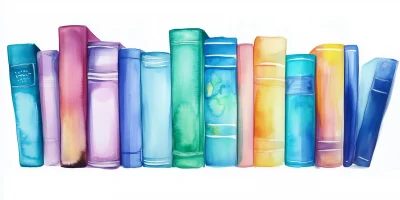 Watercolor Book Stacks