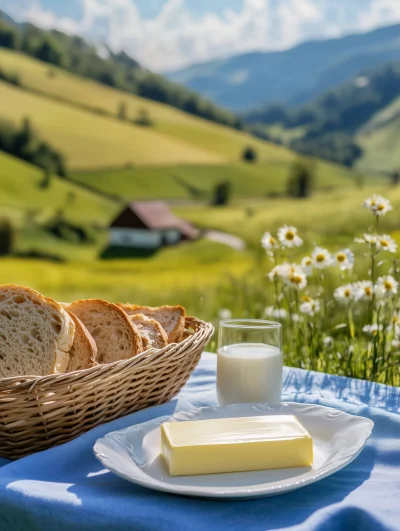 Breakfast on a Blue Tablecloth