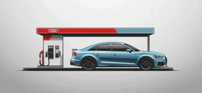 Light Blue Audi at Gas Station