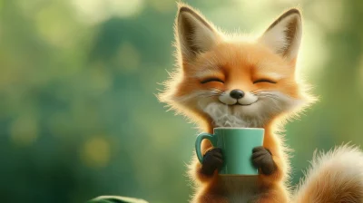 Playful Red Fox with Coffee