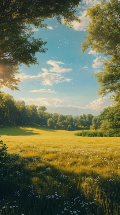 Serene Meadow Under Blue Sky