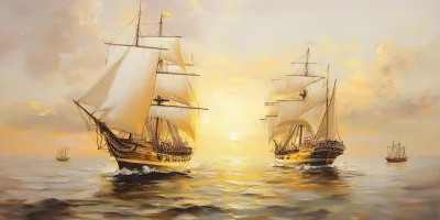 Sailing Ships at Sunset