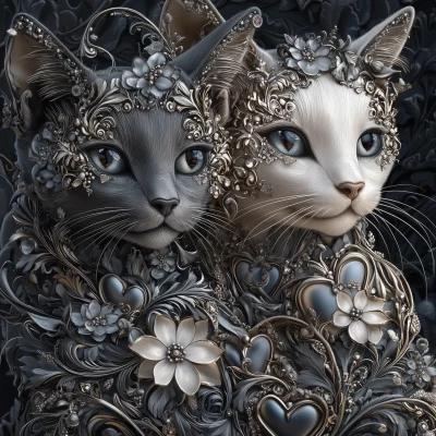 Artistic Luxurious Cats with Silver Accents