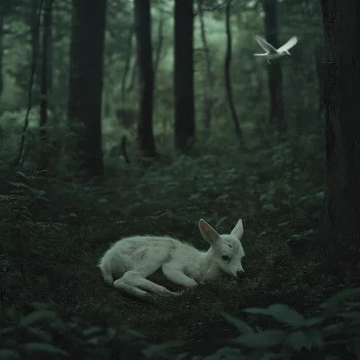 Serene White Deer in Forest