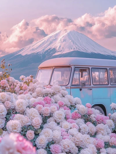 Vintage Bus with Roses