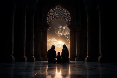 Silhouette of a Muslim Family