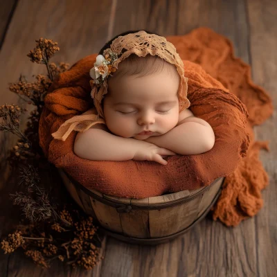 Newborn in Rustic Bucket