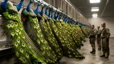 Peacocks in Processing Line