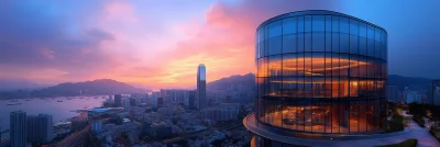 Aerial View of Hong Kong at Sunset