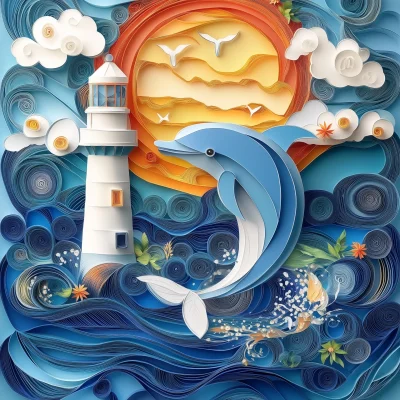 Colorful Lighthouse and Dolphin