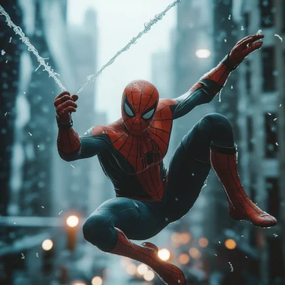 Spider-Man Swinging through Clouds