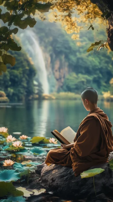 Serene Monk by the Lake