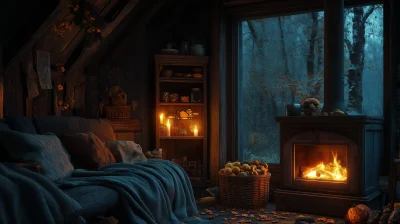 Cozy Cabin Interior at Night