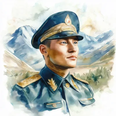 Kyrgyz Officer in Watercolor