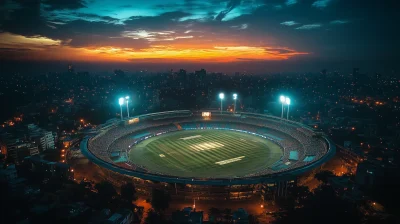 Nighttime Drone View of Cricket Stadium