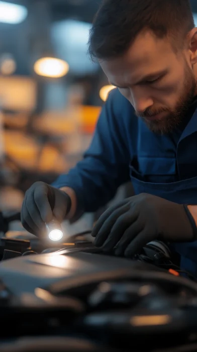 Car Mechanic Inspecting Engine