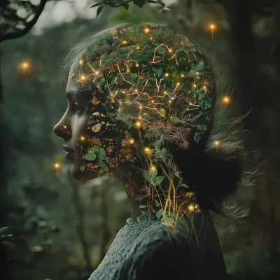 Digital Brain Woman in Forest