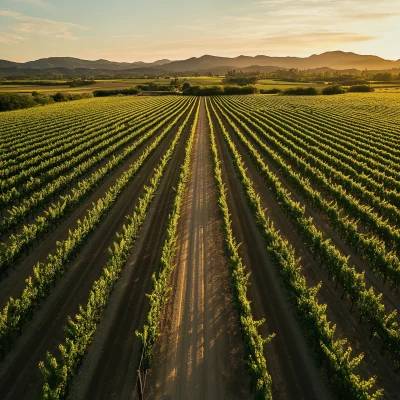 Expansive Vineyard at Golden Hour