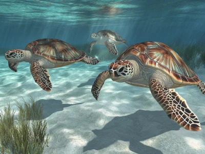 Loggerhead Turtles Underwater