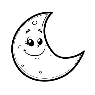 Cute Smiling Half Moon Coloring Page