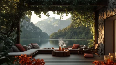 Serene Lakeside Terrace at Sunset