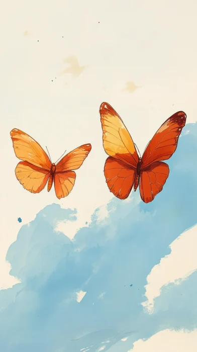 Tiny Butterflies in Blue Sky