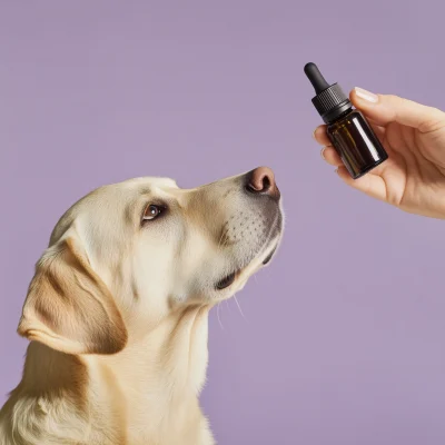 Dog with CBD Oil Dropper