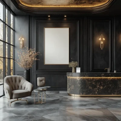 Luxury Black and Gold Salon Interior