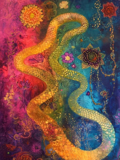 Golden Serpent with Chakra Colors