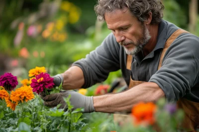 Dedicated Gardener Planting Flowers