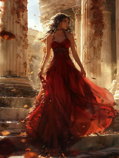 Fantasy Woman in Red Dress