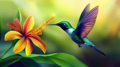 Hummingbird and Tropical Flower